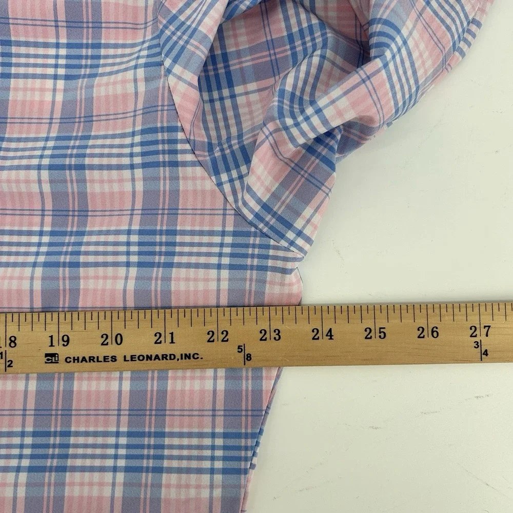 Mizzen+ Main‎ Shirt XL Trim Fit Pink Blue Plaid Stretch Performance USA Made